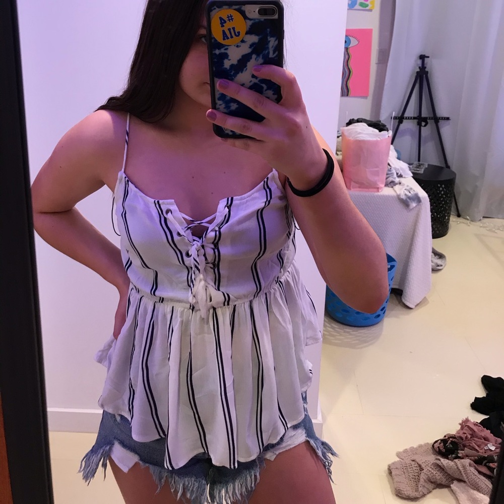 blue and white striped tank